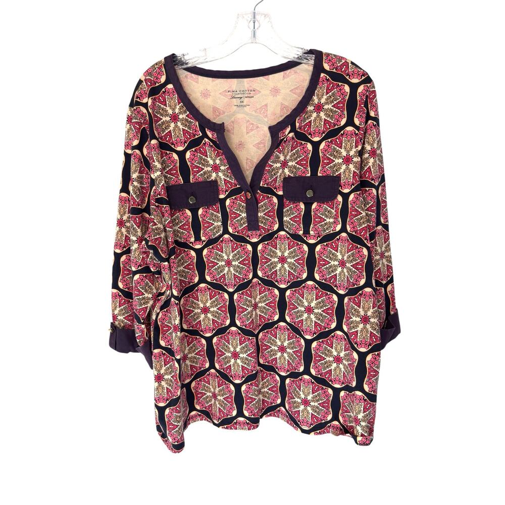 Charter Club‎ Pima Cotton Luxury Women Plus Paisley Print Shirt Mature Size 3X